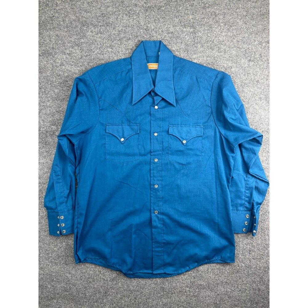 Vintage Ely Plains‎ Rider Western Shirt Men's 16.5-33 Blue Pearl Snap Cowboy